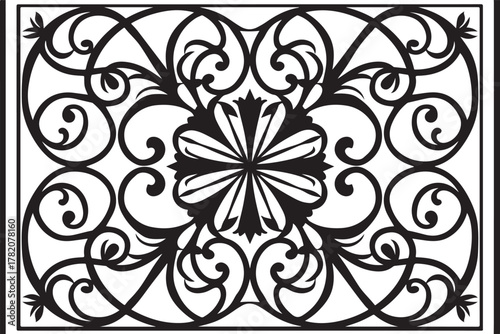 Ornate black and white decorative scrollwork pattern silhouette