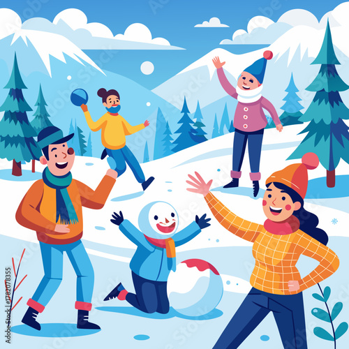 Friends Enjoying Snow Outdoors