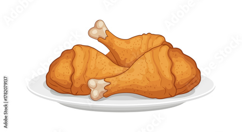 Three fried chicken drumsticks are arranged on a white plate