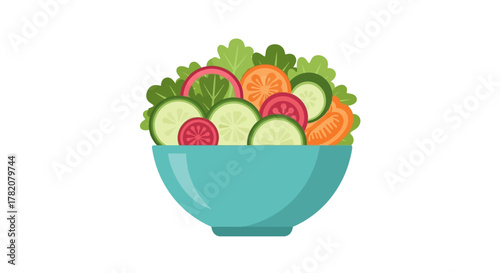 Colorful vegetable salad in a blue bowl on white background