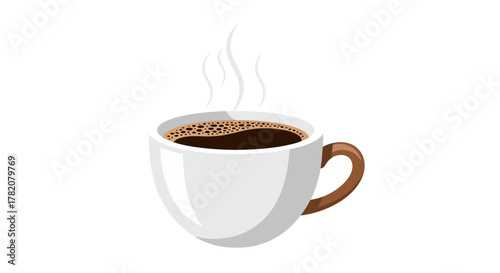 Steaming hot coffee cup on white background illustration