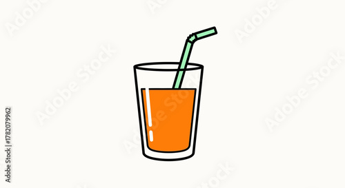 Minimalist illustration of orange juice in a glass with straw