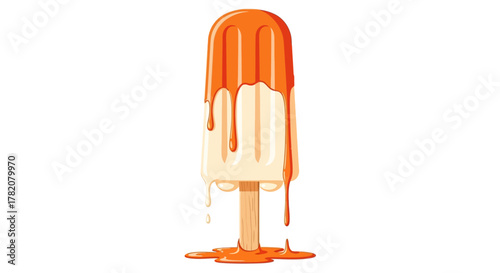Melting Orange and Vanilla Popsicle Illustration on White Background