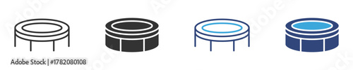 Trampoline icon set,  symbolizes Bounce, Fun, and Physical Exercise , vector illustration .