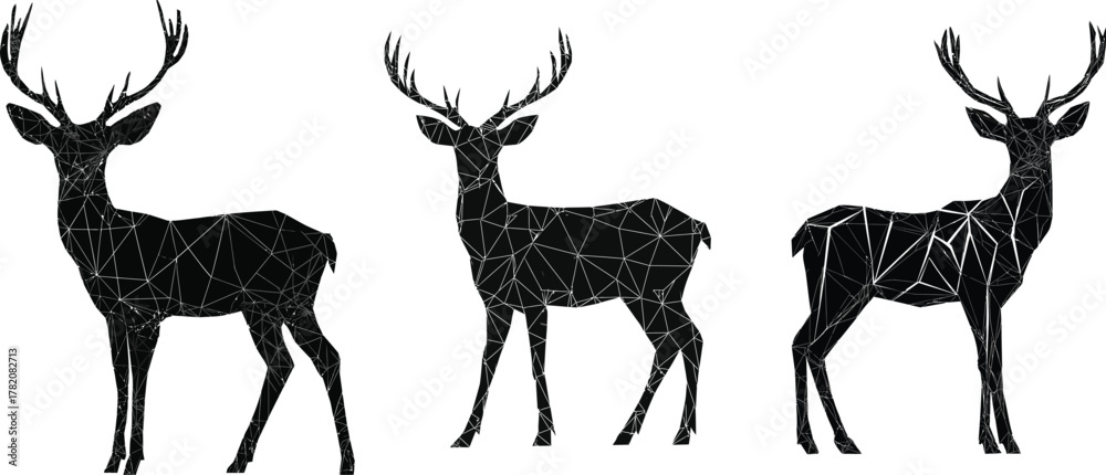 Naklejka premium Deer formed with crystal geometric lines set silhouette vector