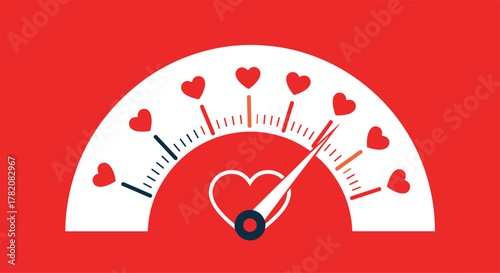 A visual representation of a love meter gauge showing a high level of affection and romance.