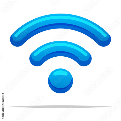 3D shiny blue wifi symbol icon vector isolated illustration