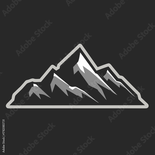 Stylized Mountain Range Vector Illustration with Sharp Peaks and Snow. Minimalist Outdoor Adventure Graphic Design Element.