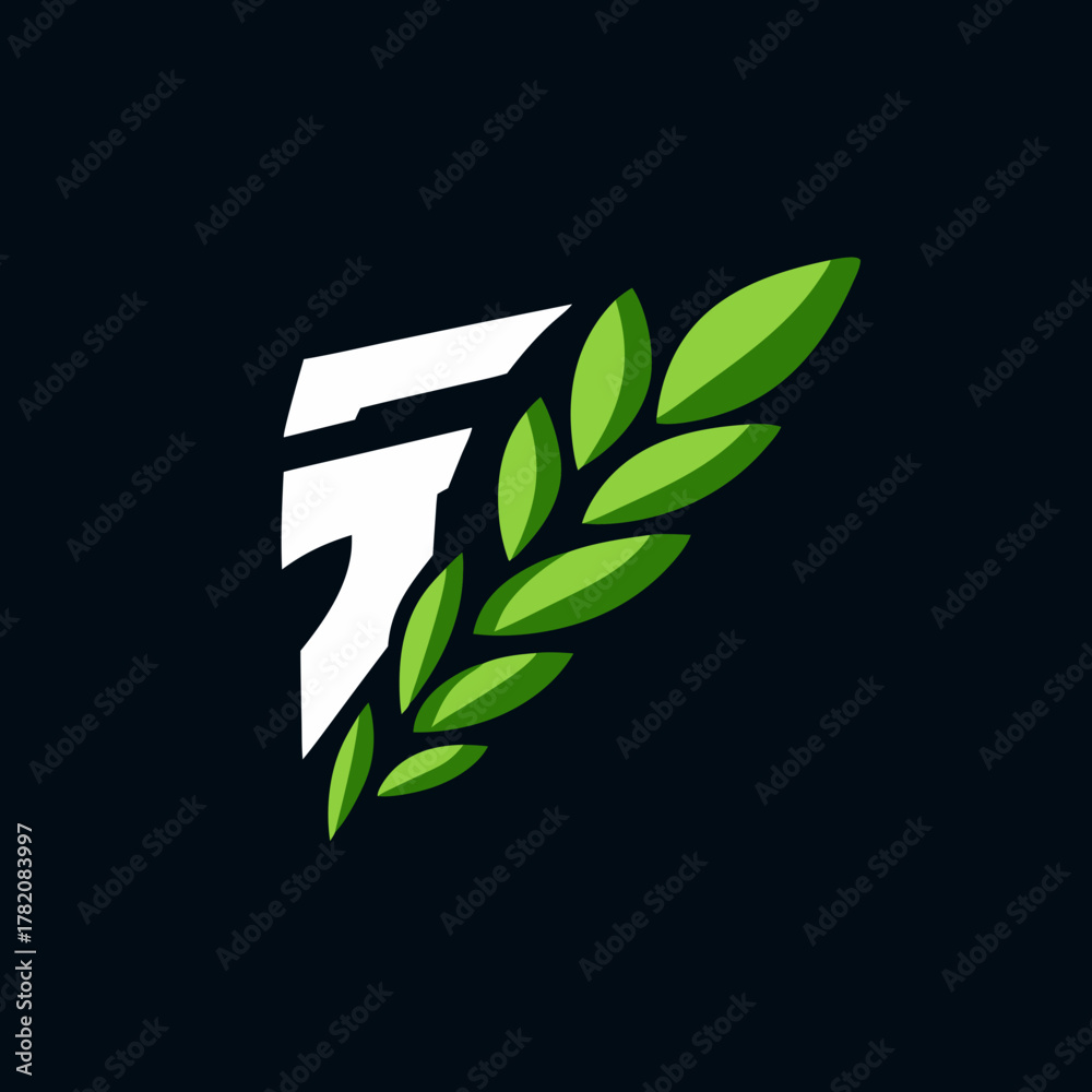 Obraz premium Stylized Letter F with Green Leaves Logo Design. Modern Organic Alphabet Initial Graphic. Nature-Inspired Vector Illustration.