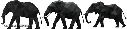 Low poly elephant  in minimal modern style set silhouette vector