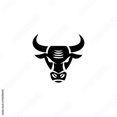 Powerful black bull head silhouette vector illustration. Strong animal icon, symbol of strength, determination, and success.