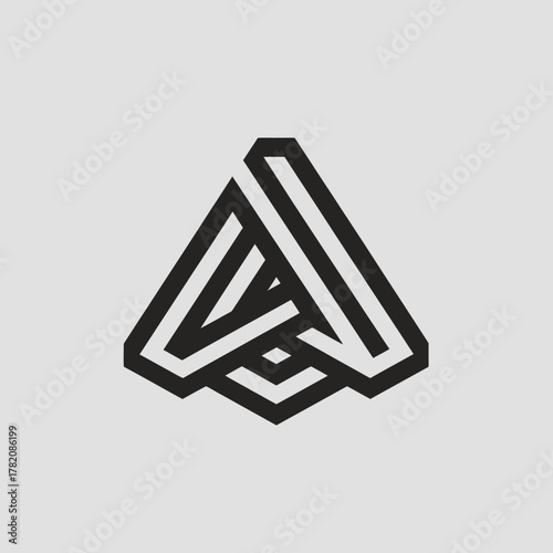 Geometric impossible triangle optical illusion. Abstract minimalist line art design. Modern black and white paradox symbol.