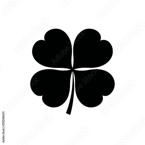 Black Four-Leaf Clover Symbol Icon for Luck and Good Fortune on White Background - Simple Vector Illustration