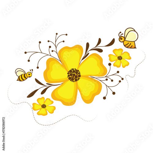 Honey bees sucking honey from blooming flowers