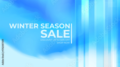 Winter Season Sale Banner with blurred vibrant blue color gradients for Winter seasonal shopping promotion and sale advertisements. Vector illustration.