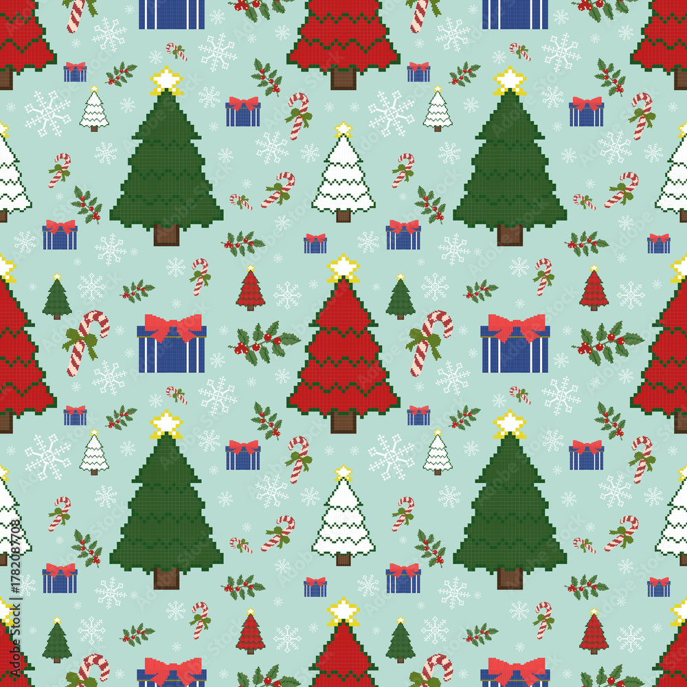 Fototapeta premium christmas pixel seamless pattern cool tone