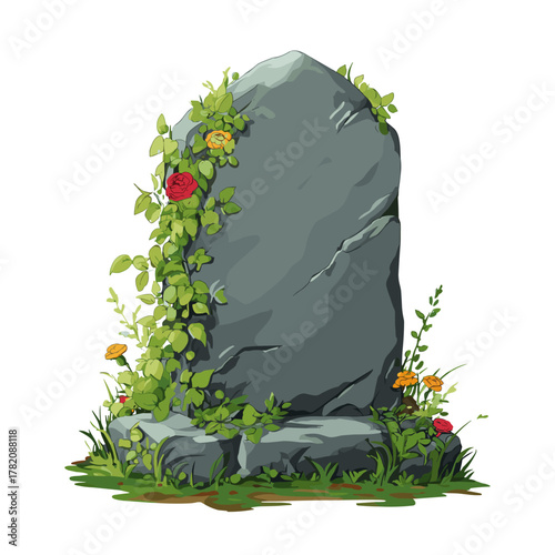 Vector illustration of a rustic tombstone tomb stone in a cemetery graveyard isolated on a white background