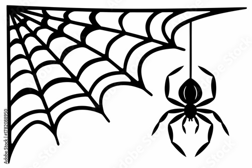spider web hanging spider silhouette vecto