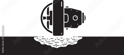 Exploration equipment digging into ground or water surface vector illustration specialized submersible apparatus