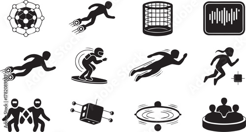 Future technology structure represented by connected nodes forming complex atomic shape illustration