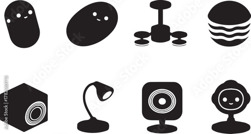 Happy cute cartoon silhouette icon of potato character or pill shape mascot vector illustration design