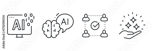 Ai technology concepts: ai on computer, brain, networking, and innovation icons