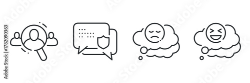 Simple line icons: teamwork, communication, sadness, and happiness