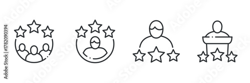 Set of icons representing leadership and ratings with star symbols