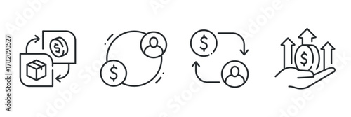 Simple line icons representing financial transactions and economic growth