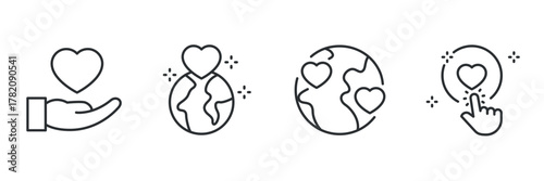 Heart icons: love, care, and global compassion symbols