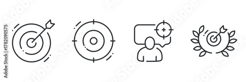 Target and focus icons: bullseye, crosshair, human insight, laurel wreath