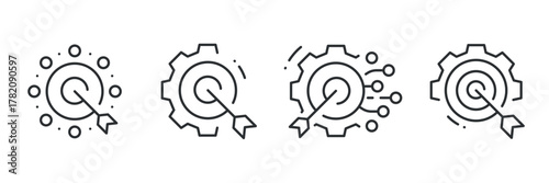 Black and white target icons with arrows hitting the bullseye