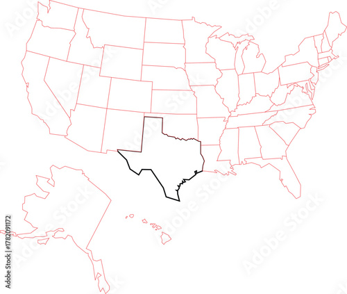 United States Map with Texas State Highlighted Vector Illustration