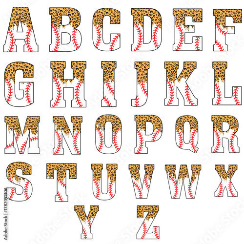 Letter baseball and leopard sublimation design
