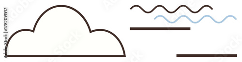 Cloud outline paired with wavy and straight lines expressing simplicity, weather, or nature. Ideal for weather forecast, eco-awareness, creativity, calmness, minimalism, abstract thought simple flat