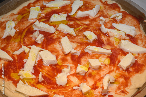 Homemade Pizza With Fiordilatte And Tomato Before Baking