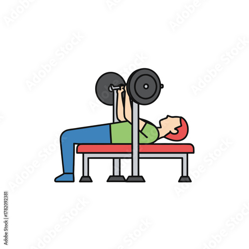 Weightlifting vector illustration, man bench pressing weights on transparent background