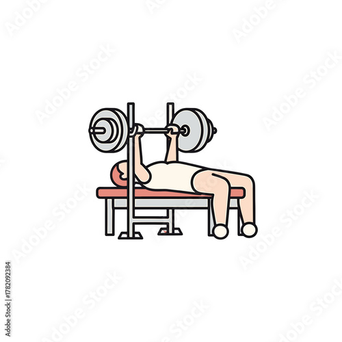 Person Doing Bench Press Exercise, Gym Workout Vector Illustration on Transparent Background