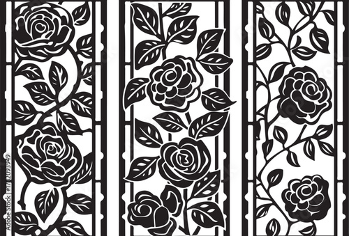 Ornate rose floral pattern decorative panel silhouette