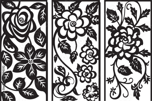 Ornate floral decorative panels silhouette