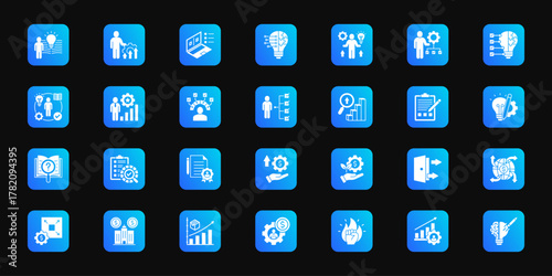 Skill development pathway   Cohesive set of minimalist vector icons representing key ideas with visual clarity