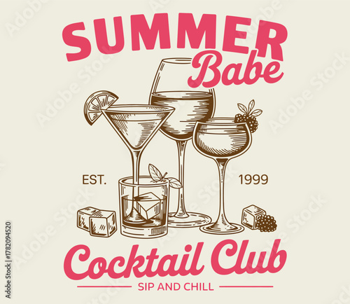 Espresso martini cocktail poster and t-shirt vector design with hand-drawn engraving style, retro typography, and summer drink theme for party or bar label graphics.