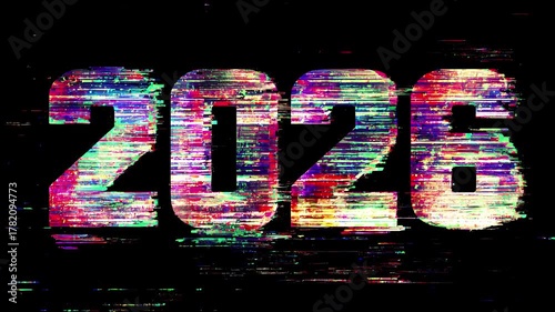 Happy new year 2026 multicolored  glitch effect 4k 