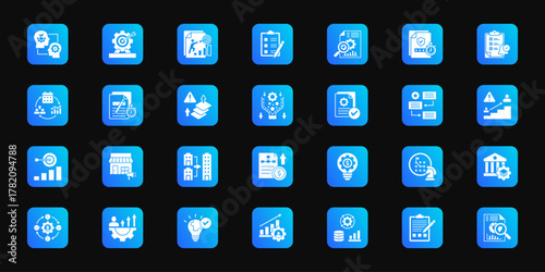 Decision making and strategy Cohesive set of minimalist vector icons representing key ideas with visual clarity