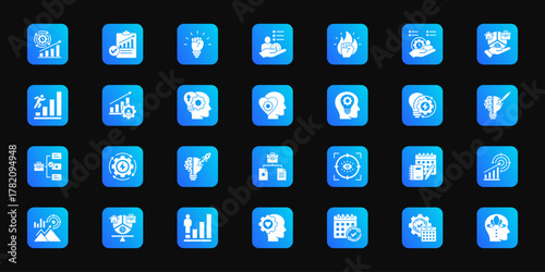 Productivity enhancement Cohesive set of minimalist vector icons representing key ideas with visual clarity