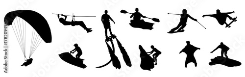silhouettes of action sports and outdoor adventure activities