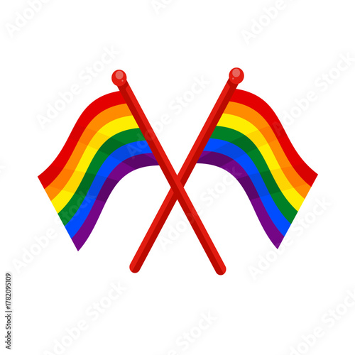 Two crossed rainbow flags lgbt pride- vector icon