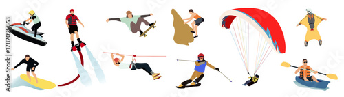 Outdoor extreme sport vector illustration. Extreme sport illustrations set.