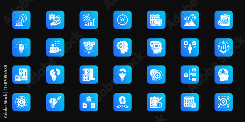 Time efficiency system   Cohesive set of minimalist vector icons representing key ideas with visual clarity