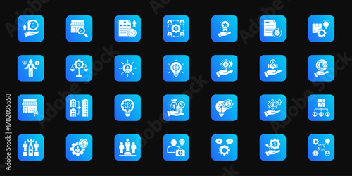 Innovation strategy map   Cohesive set of minimalist vector icons representing key ideas with visual clarity